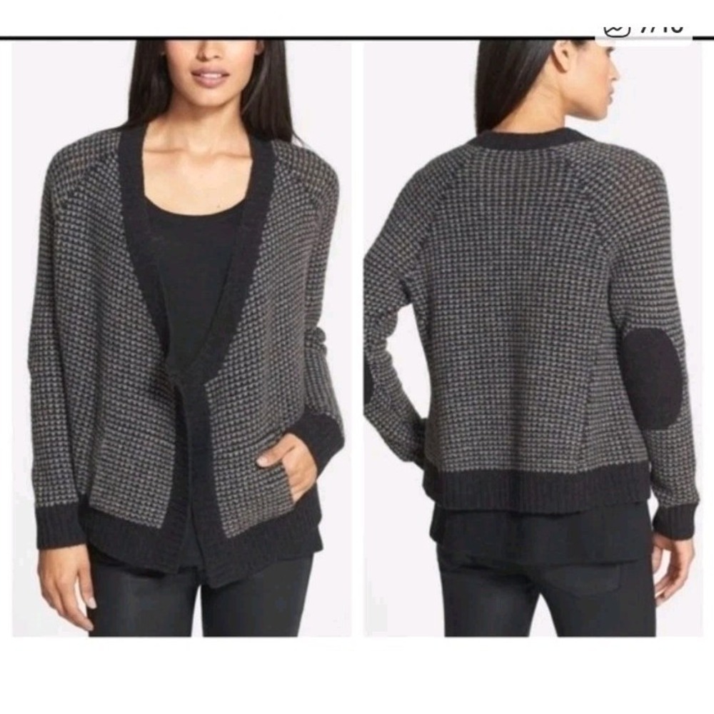 Eileen Fisher Women's  Wool Yak Blend Cardigan Sweater Gray Sz S Elbow Patches